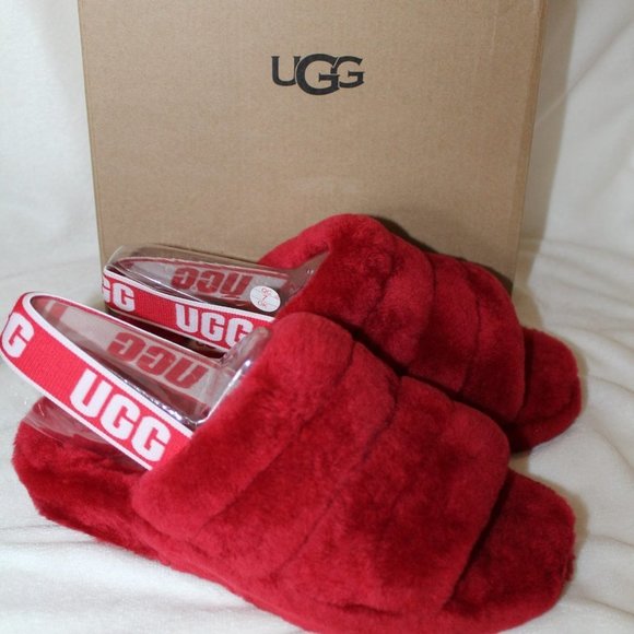 UGG Shoes - NIB UGG WOMEN'S FLUFF YEAH SHEARLING SLIPPER SANDALS RED